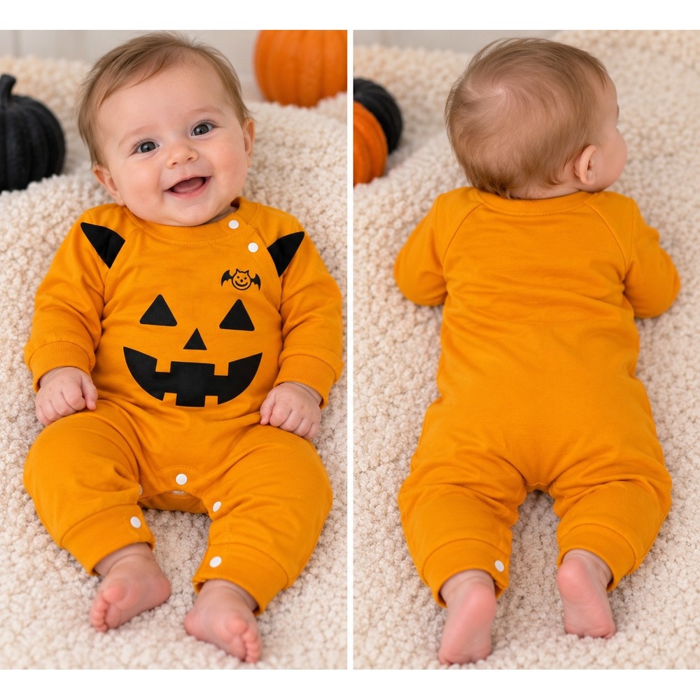 PatPat Baby Halloween Pumpkin Romper Orange Long Sleeve 0-3M New